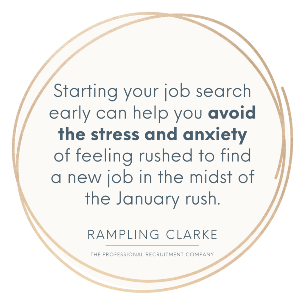 Why start your New Years job search early: avoid stress and anxiety of the January rush.